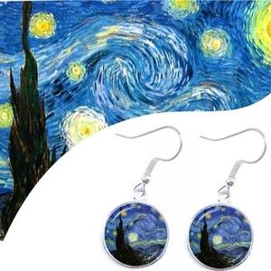 Van Gogh Starry Night Painting Drop Glass Earrings
